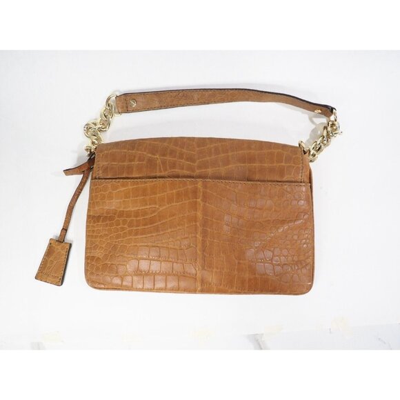 Michael Kors Caramel Brown Alligator Embossed Flap Bag Gold Lock & Chain Strap - Picture 5 of 12